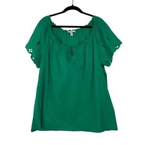 Old Navy Kelly Green off shoulder blouse eyelet sleeves keyhole chest size XL